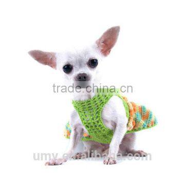 Sexy Crochet Dog Dress Mint Green Teacup Chihuahua Clothes with Flowers and Crystal Personalized Pet Clothing