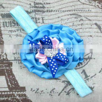 Latest Designs Baby Elastic Headband Wholesale, Ruffled Satin Flower Headband for Kids photo-3