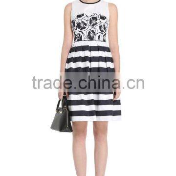 Girls Contrast Color Strip Printed Adults Group Dress