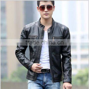 Most fashion men leather jacket with mandarin collar/ best sale men leather coat/ high quality men leather