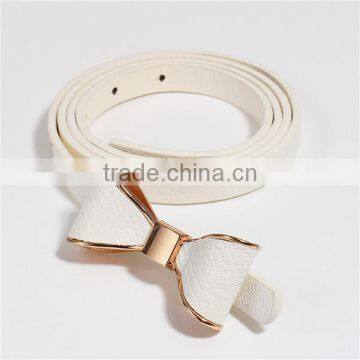 PU Leather Belt Waistband Bowknot Gold Plated White Adjustable