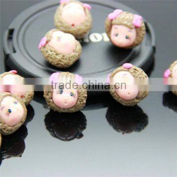 Khaki Hat Pink Hairpin Little Girl Doll Polymer Clay Micropore Bead Fit Jewelry Making