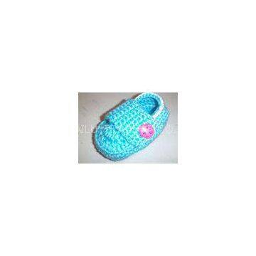 Cyan Crochet Baby Shoes Flat Heel / Apple Button Crochet Shoes For Toddlers