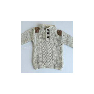 Cable-knit Sweater With Shoulder Patches And Fur Collar