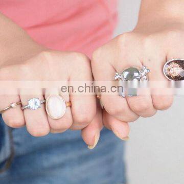 Skull Finger Ring Sets Coral Resin Blue Semi Precious Stone 9 Rings Set Women Fashion Jewelry