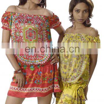 Ethnic Rajasthani Printed Knee Length Hand Work Red Color Casual and Party Wear Women Girl Dress