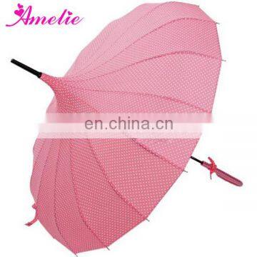 A0434 Polka Dotted Pink Pagoda Umbrella Parasol