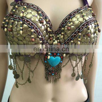 Full Copper Sequins Decorated Performance Tribal Belly Dance Bra photo-3