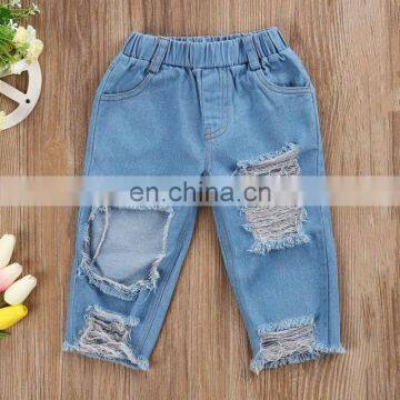 Plain White Fly Sleeve Top Matching Denim Pants 2pcs Girls Suit Factory Direct Sale photo-4