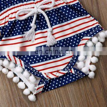 Newborn Baby Girl & Boy Summer Romper Clothes Infant Baby Girls Dot Striped Romper Tassel Romper Clothes JULY 4TH photo-5