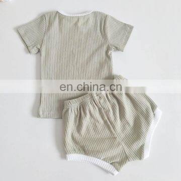 Short Sleeves Organic Cotton Ribbed Baby Pyjama Set Cozy Two Piece Set photo-4