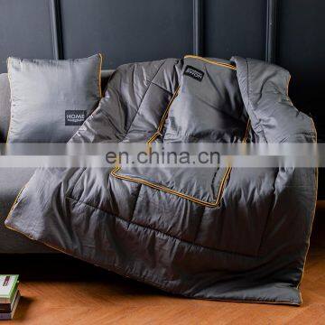Luxury Cotton Satin Portable Foldable Throw Pillow Travel Sofa Blanket photo-7