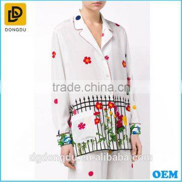 New fashion flower printing 100% silk suits nightwear