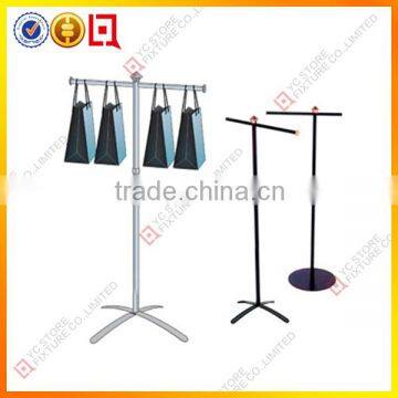 Double sided metal hanging display rack for bags