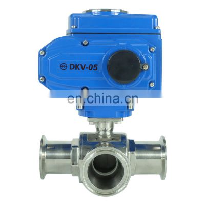 DKV 25mm 2inch 24v DC ON&Off Type stainless steel 304 CF8M L port T port 3 way electric motor actuator sanitary 3 way ball valve