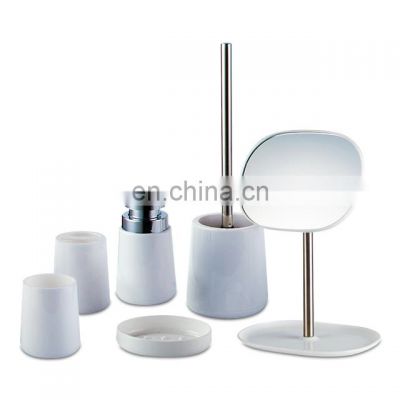 6pcs white plastic toilet brush holder complete bathroom and toilet accessories set