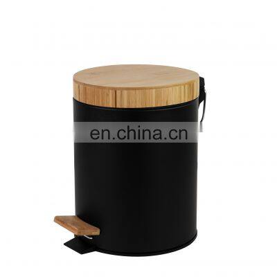 New design concept of 2021 wooden cover iron black cushioning household pedal bin