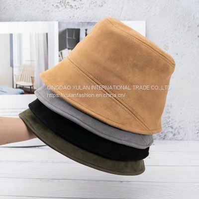 AUTUMN/WINTER Women's Faux suede fisherman hat pure color natural look bucket hat