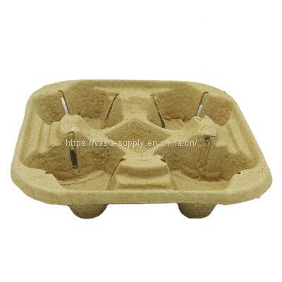 Natural Disposable Customized Takeout Coffee kraft 4 Cup Drink Carrier Tray
