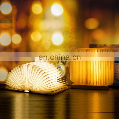 Portable 3 Colors Creative LED Book Night Light Wooden USB Rechargeable Magnetic Foldable Table Lamp