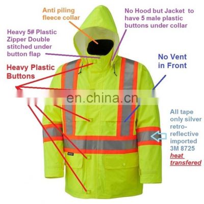 300D Ripstop PU Coating Waterproof  High Visibility Rainwear Jacket