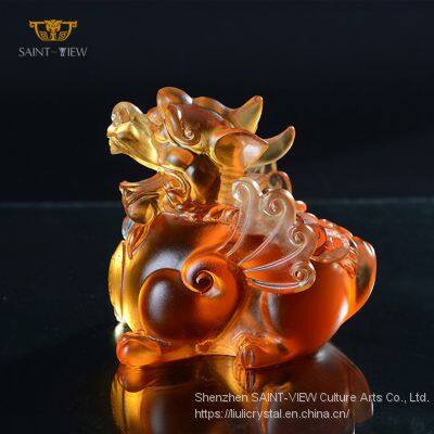 Fengshui Wholesale Crystal Liuli Pair Auspicious Lions Mini Statues Wedding Gift