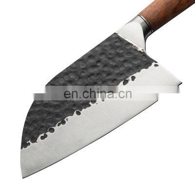 7.5 Inch Professional Forged Hammered Stainless Steel Kitchen Chopping Knife With Rose Wood Handle Butcher Knife photo-2