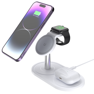 15W Wireless Fast Charge 3-in-1 Multi-functional Charger Desktop Charging Stand Powerful Magnetic Mobile Phone Stand