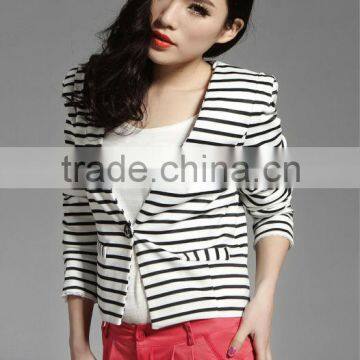 White and black stripe short style casual wear ladies suit