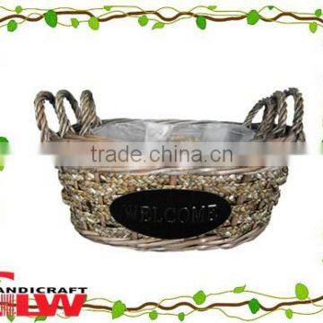 Round handicraft basket plant pots with plastic liner for garden