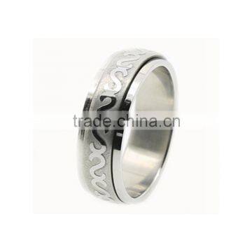 Stainless Steel Etched Striped Decorative Design Spinner Rings