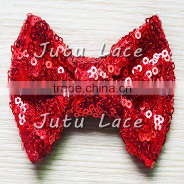 Fancy large 8cm sparkle sequin fabric hair bowknots for headband accessory,16 colors to pick up ,glitter bowknot for clothes