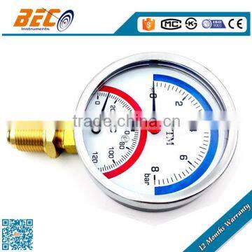 black steel bimetal pressure gauge thermometer