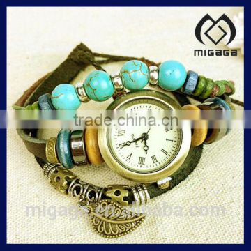 fashion leather strap watch*multi charms and beads leather bracelet watch