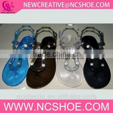 new design charming woman jelly sandal with rhinestone decorated