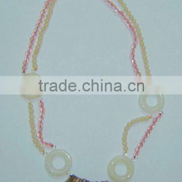 Special necklace white jade with rose quartz dount and beads necklace jewelry