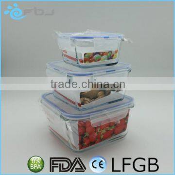 3PCS Square Microwave-safe Pyrex Glass Lunch Box Set