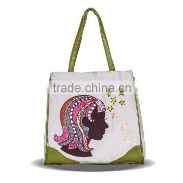 Constellation Series Embroidery And Printed Cotton On Sale Virgo Lady Tote Bag