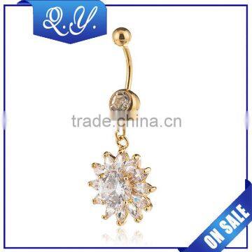 Charming belly button rings 18k gold plated sunflower zircon belly piercing