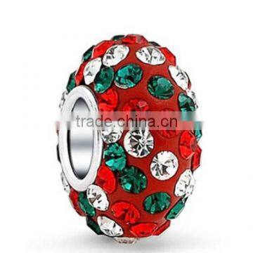 Sterling Silver Red Crystal Charm Bead 925S silver core pipe shambhala crystal bead for new year christmas jewelry