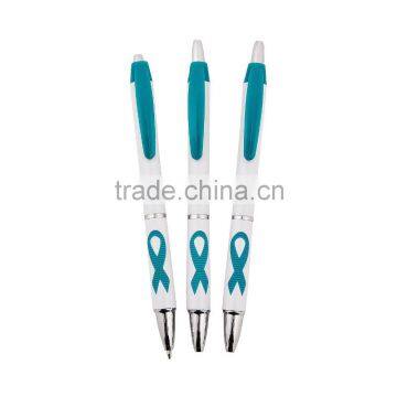 Wholesale High Quality Custom Teal Awareness Ribbon Grip Pens Promotional Advertising Plastic Retractable Ballpoint Pen