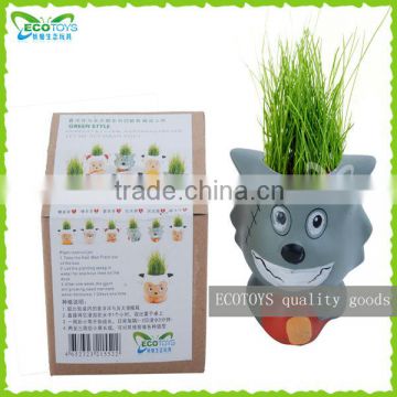 Grey Wolf Grass Doll,Cartoon Grass Doll,Doll with Grass Hair