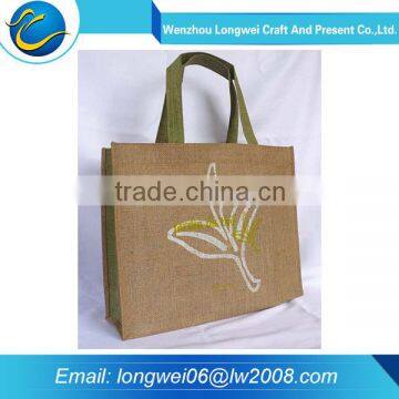 2016 China eco-friendly custom logo print promotional jute shopping bag