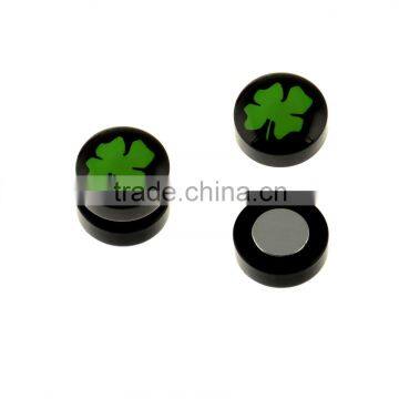 Green Clover Lucky Fake Magnetic Acrylic Ear Plug