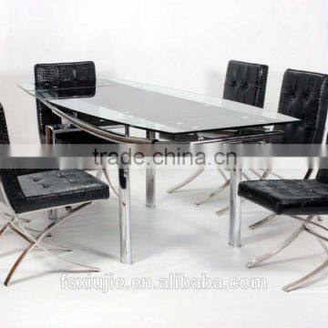 L808B glass shiny black color NEWPORT Glass Dining Table with X crossed chair