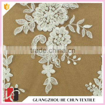 HC-5717-1 Hechun Crochet Patterns Sequin Beaded Turkey Bridal Lace Fabric photo-3