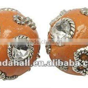 Bling 20mm Round Handmade Indonesia Clay Beads with Rhinestone(CLAY-G001-7)