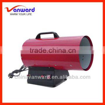 Forced air gas heater for outdoors