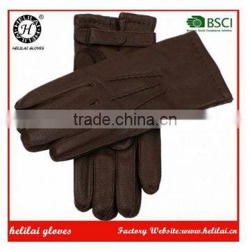 Men's Deerskin Leather Gloves with 3 Handsewn Points and Strap