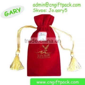 Chinese Red Velvet Drawstring Bags with Tassel